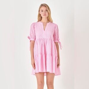 English Factory, Gingham Tiered Mini Dress, Size Large